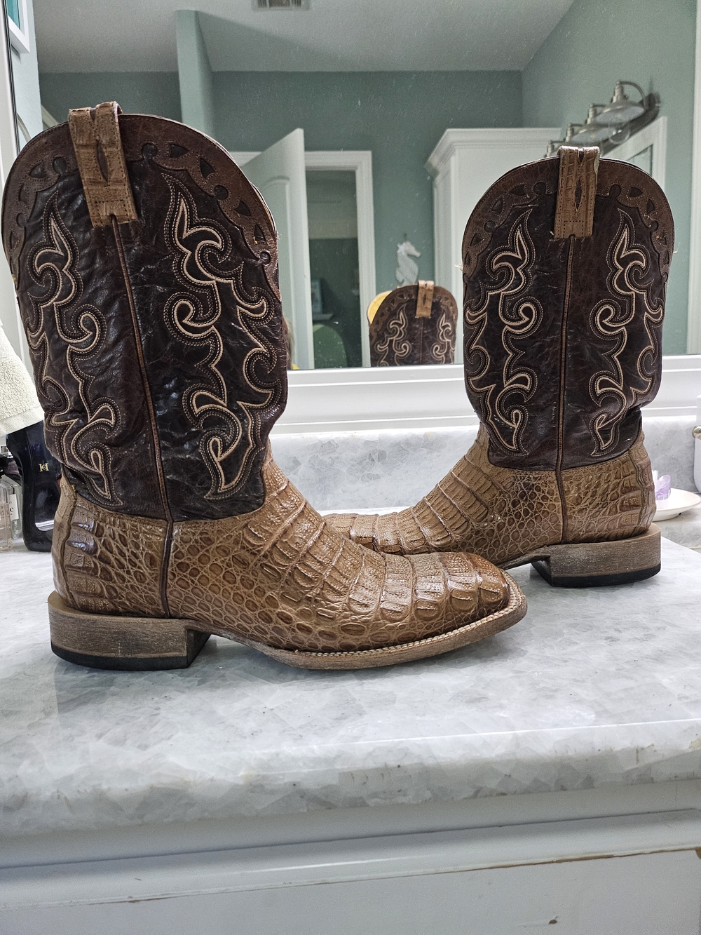 Men's Brown Crocodile-Pattern Western Boots - Brand Cavenders Boot
